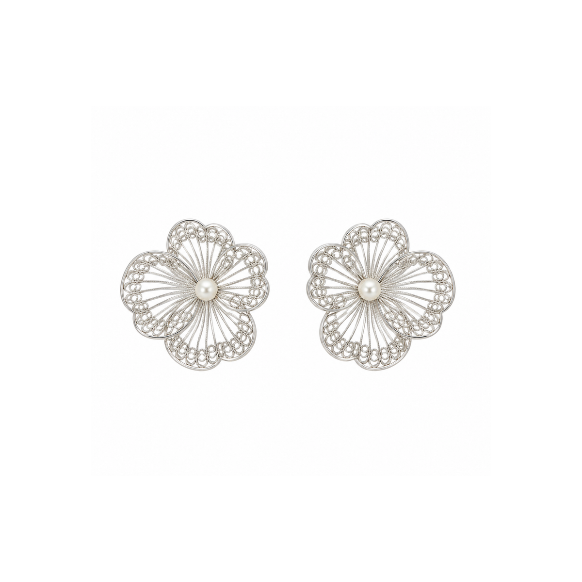 ARETES FLORES Y PERLA FILIGRANA