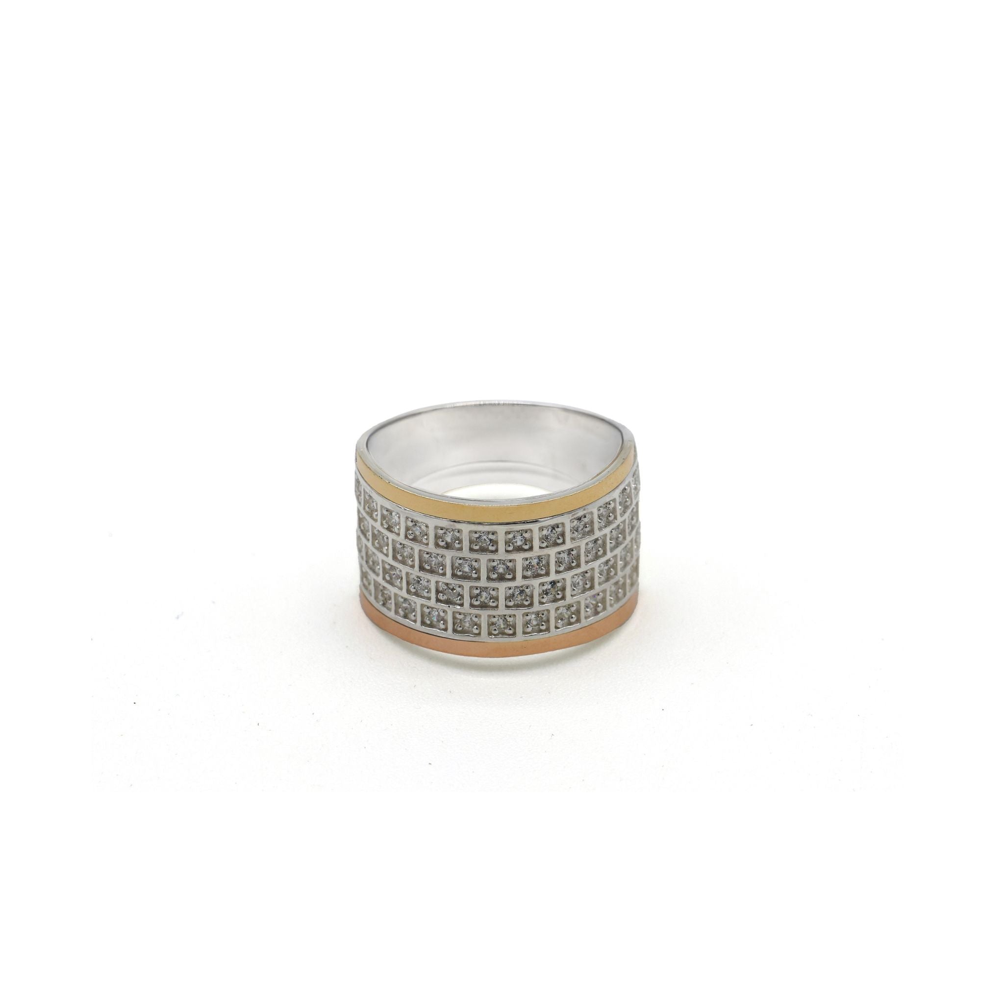 ANILLO FILAS DE CIRCONES PLATA Y ORO