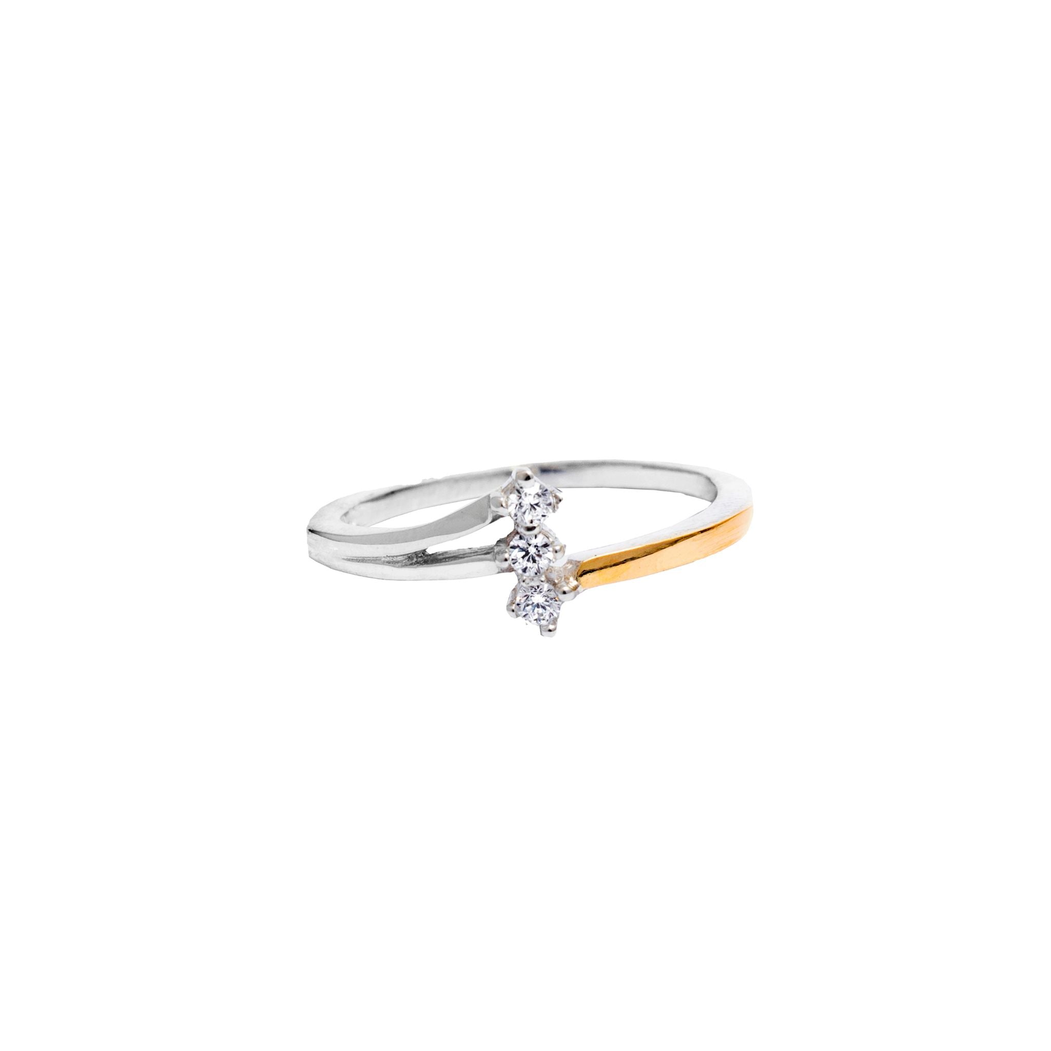 ANILLO SOLITARIO 3 PUNTOS PLATA Y ORO