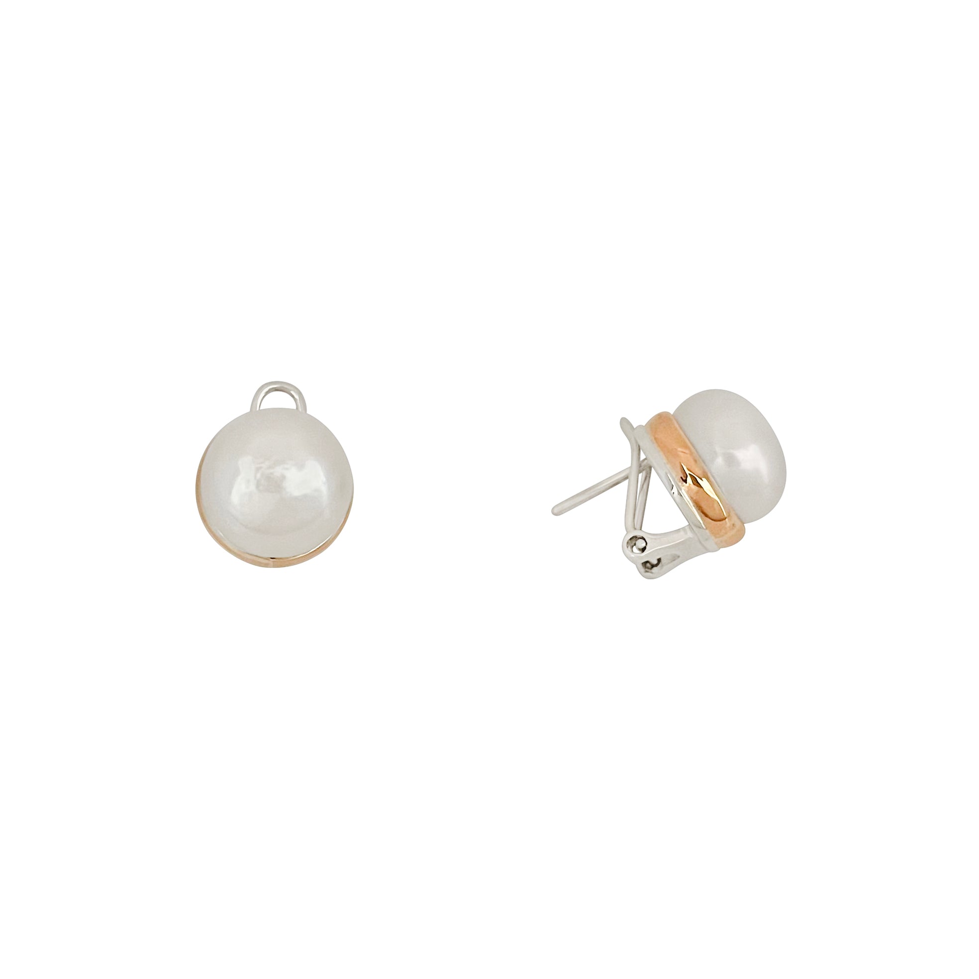 ARETES PERLA GRANDE PLATA Y ORO