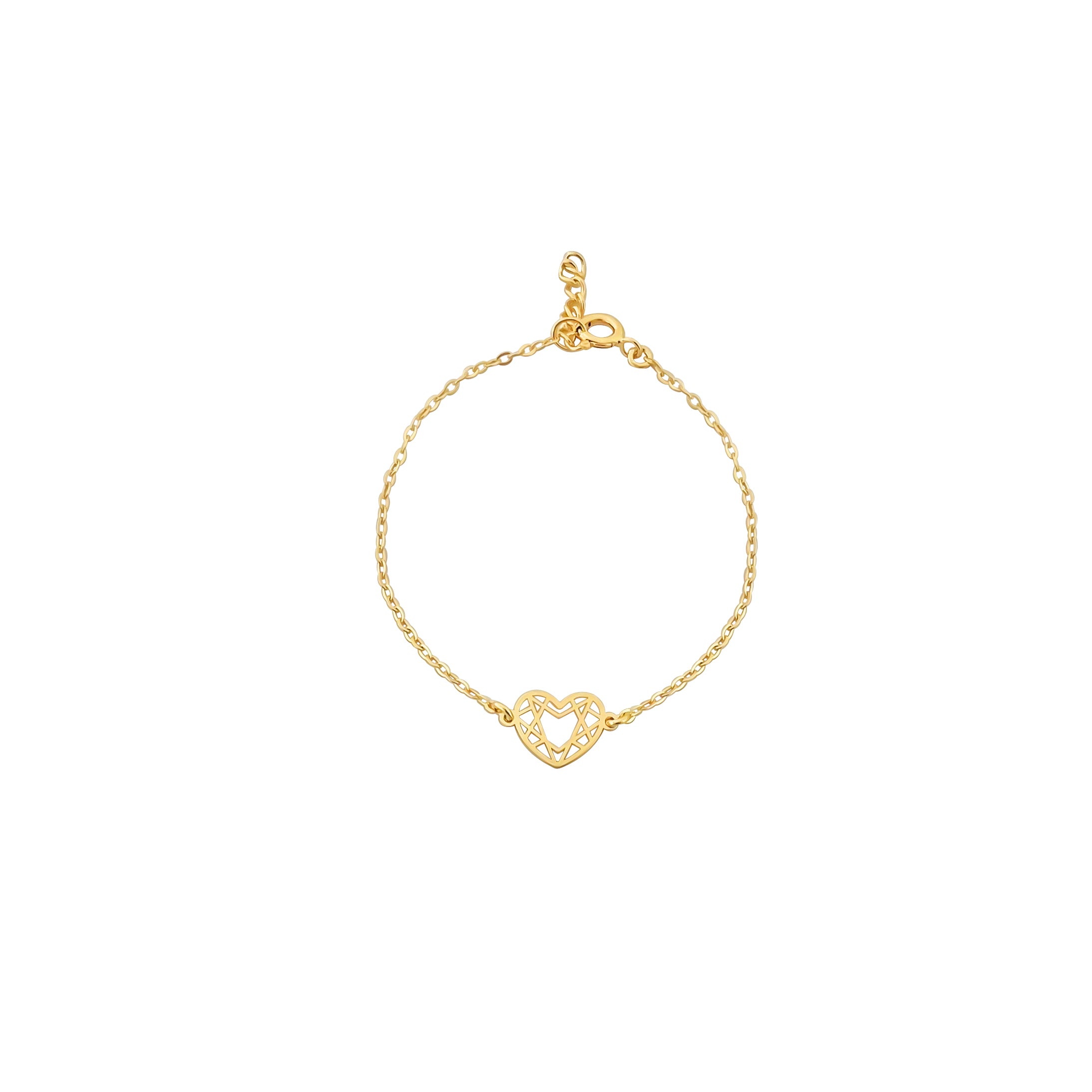 PULSERA CORAZON GEOMÉTRICO BAÑO DE ORO