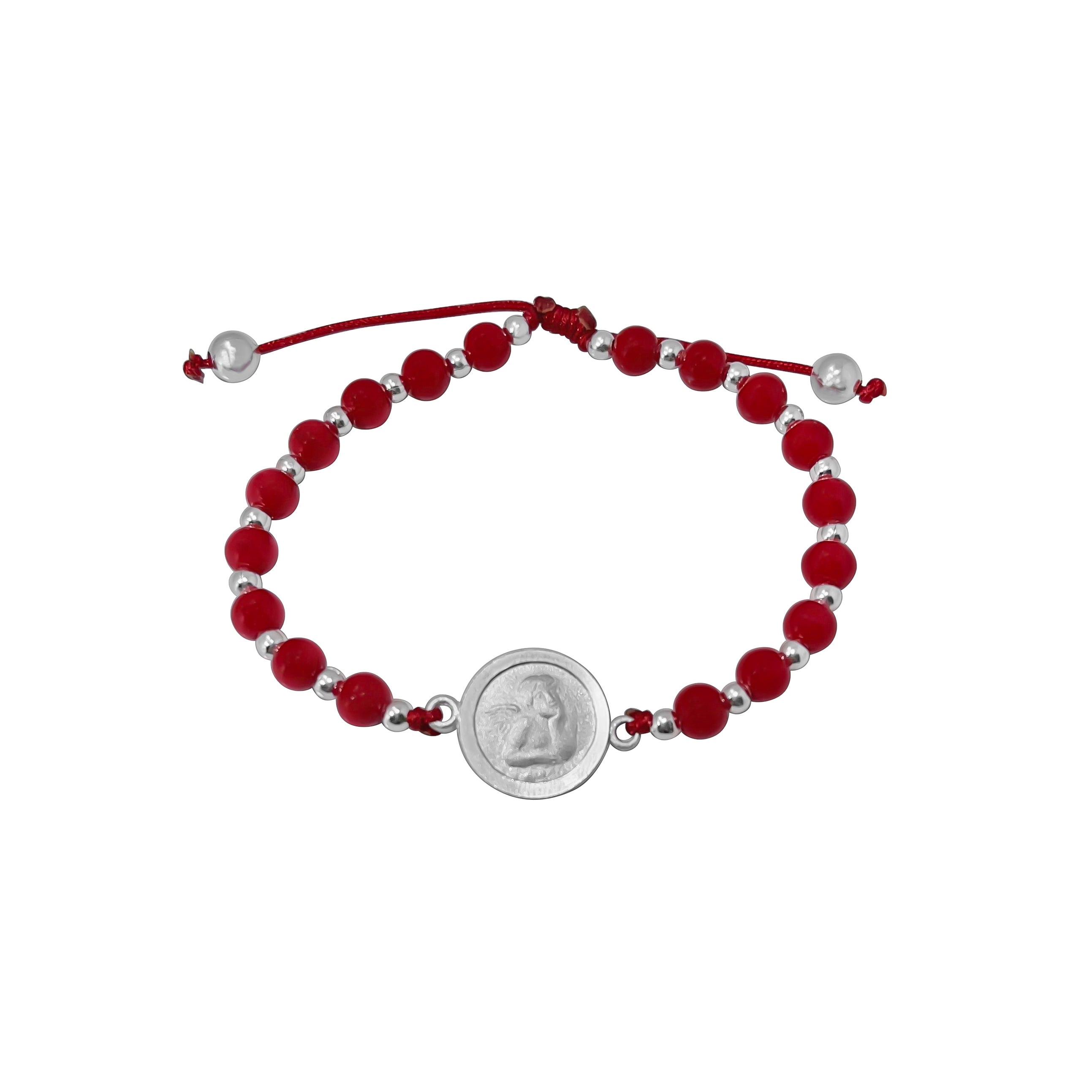 PULSERA INFANTIL ROJA HILO Y MEDALLA