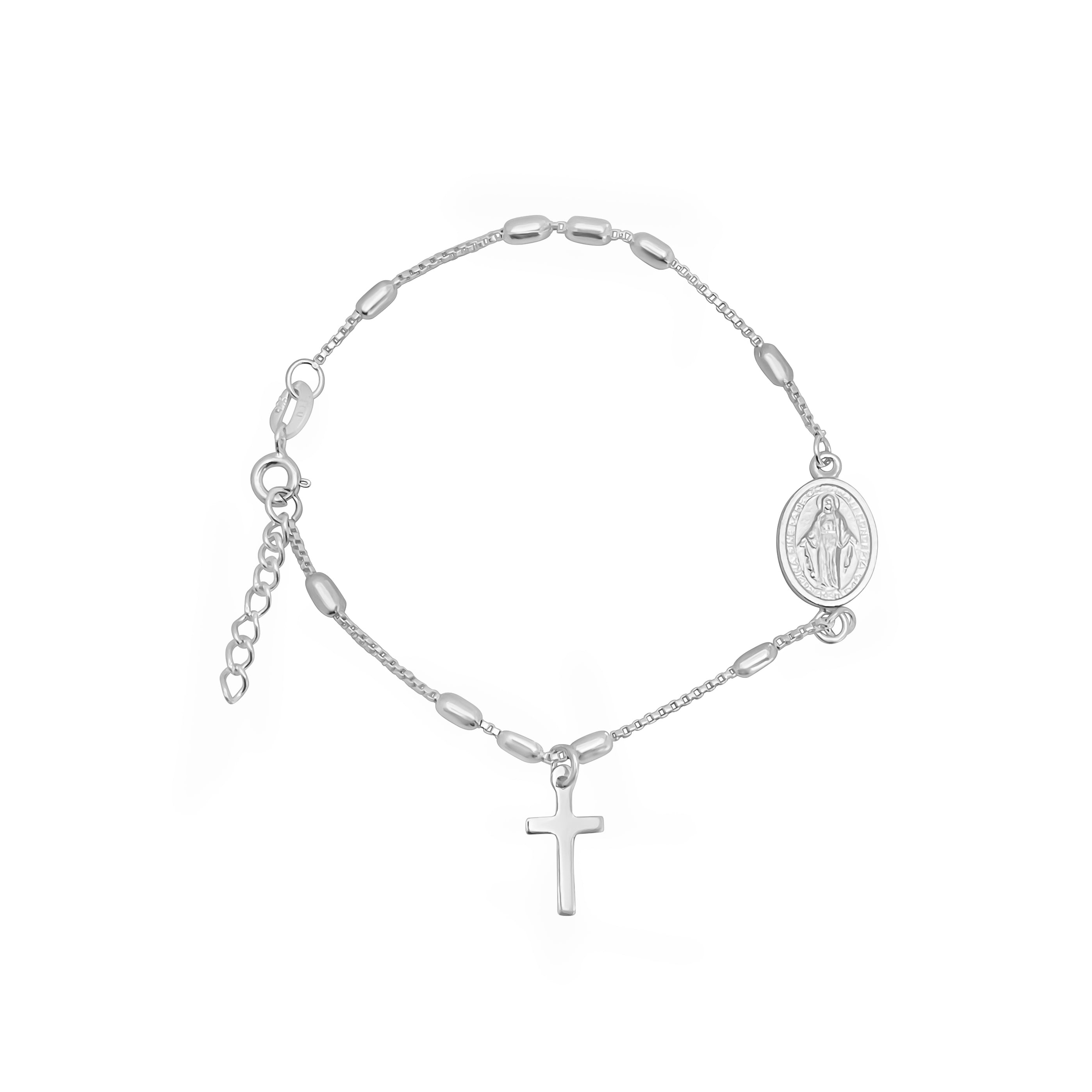 PULSERA TUBOS MEDALLA Y CRUZ