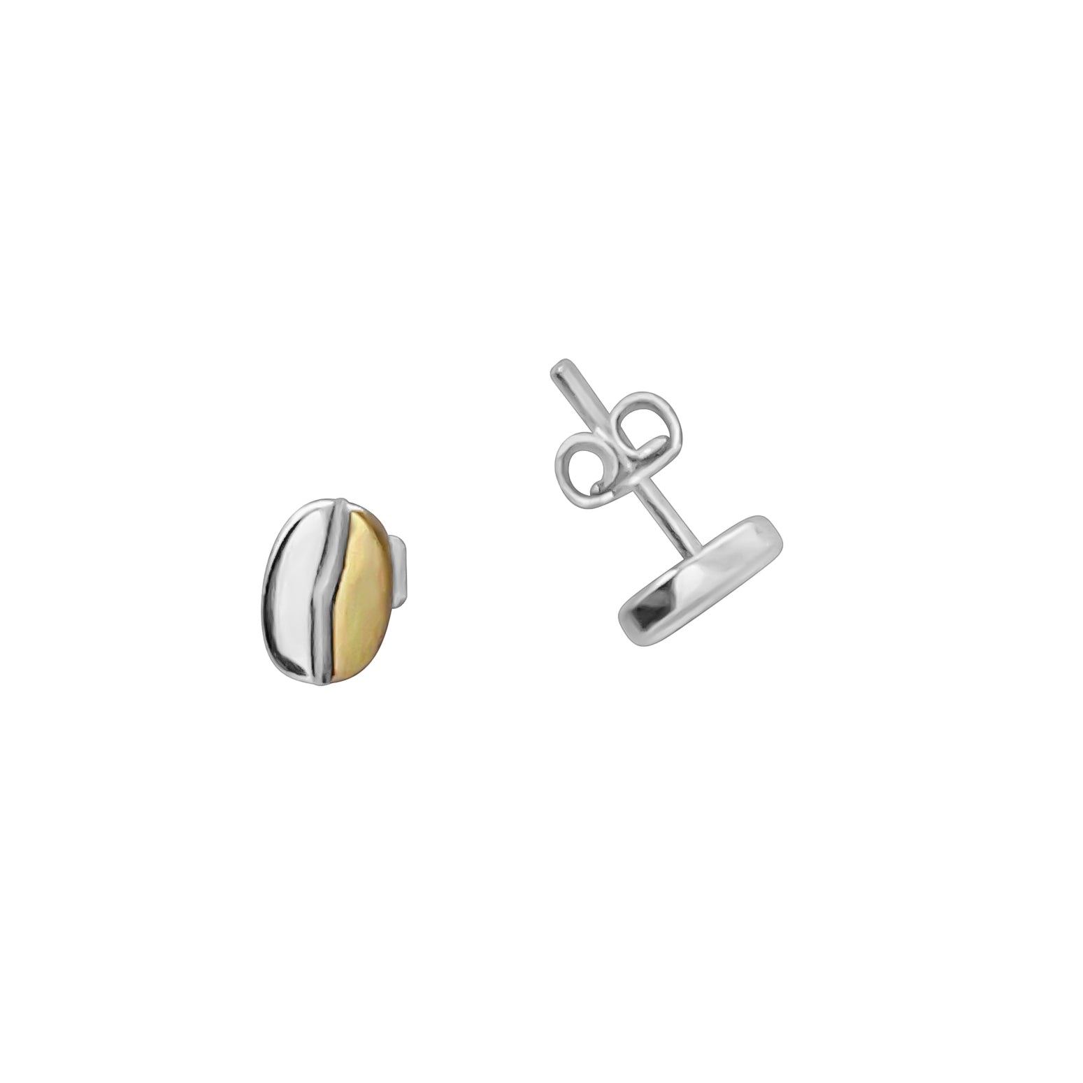 ARETES BOTONES DE CAFE PLATA Y ORO