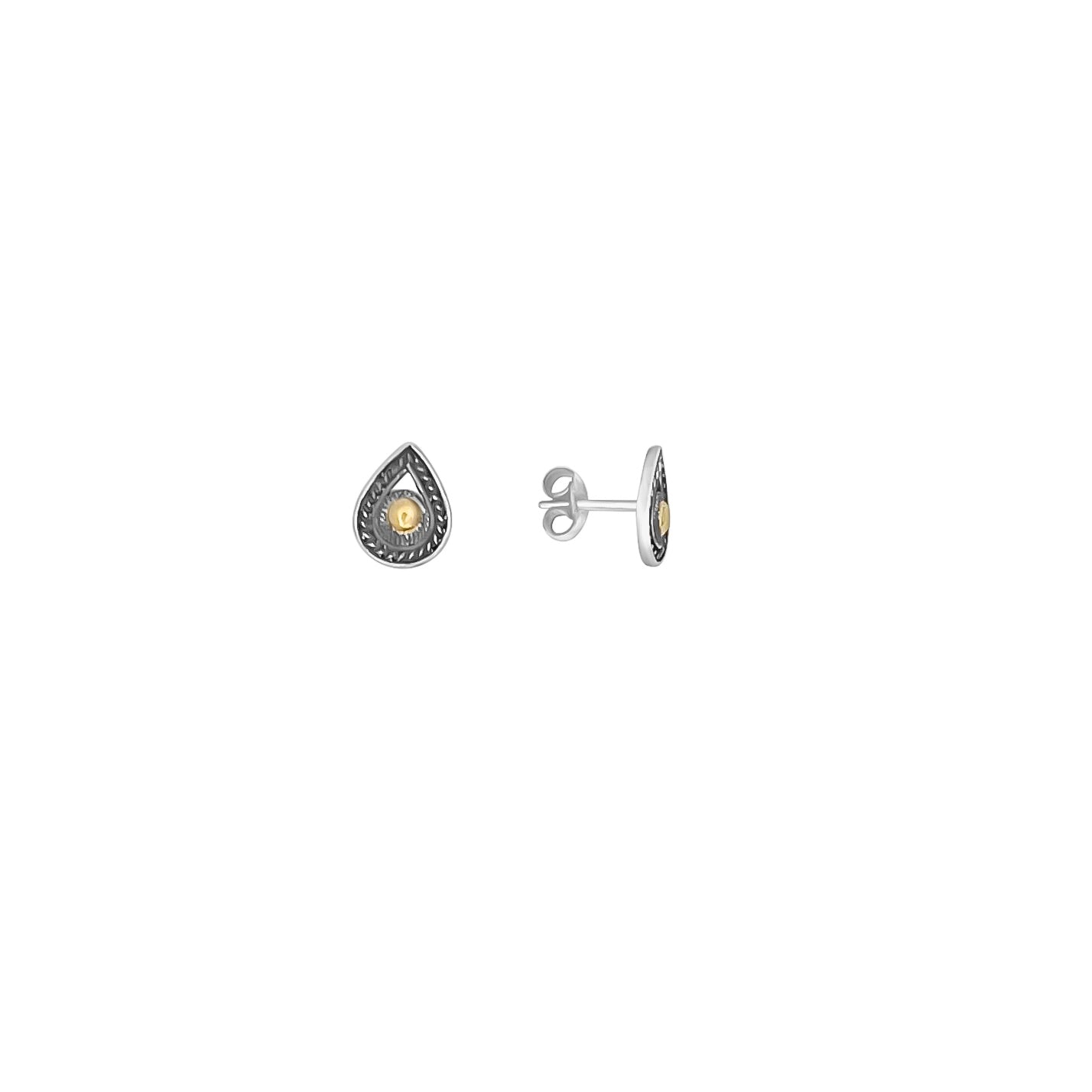 ARETES GOTAS TEJIDAS PLATA Y ORO