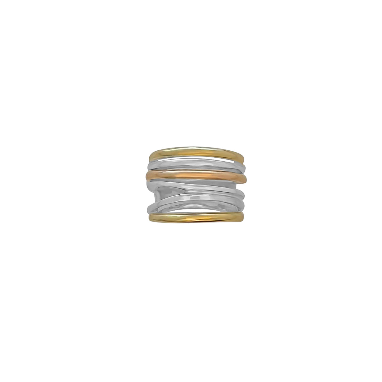 ANILLO LINEAS DIVERSAS PLATA Y ORO