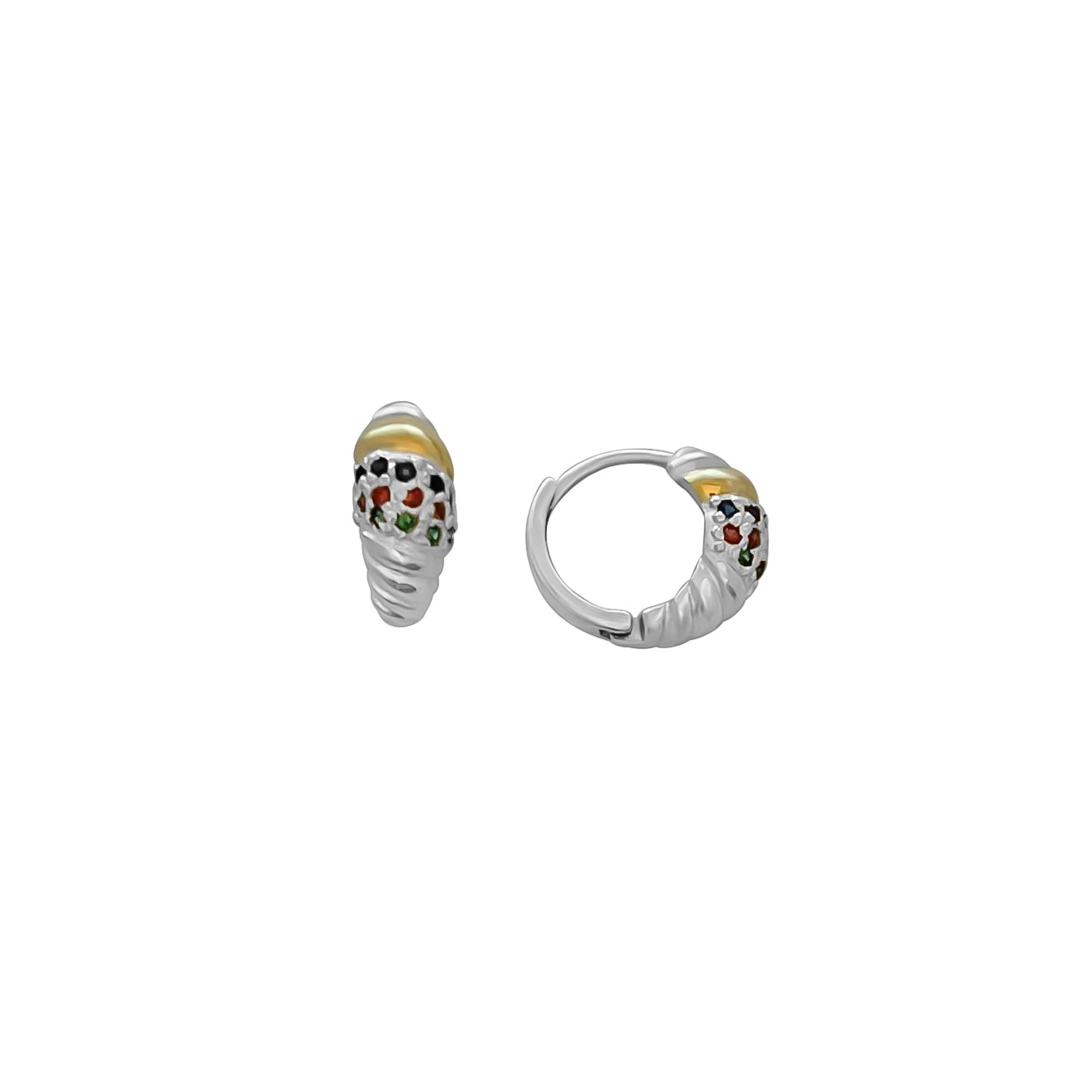 ARETES CROISSANT PLATA Y ORO