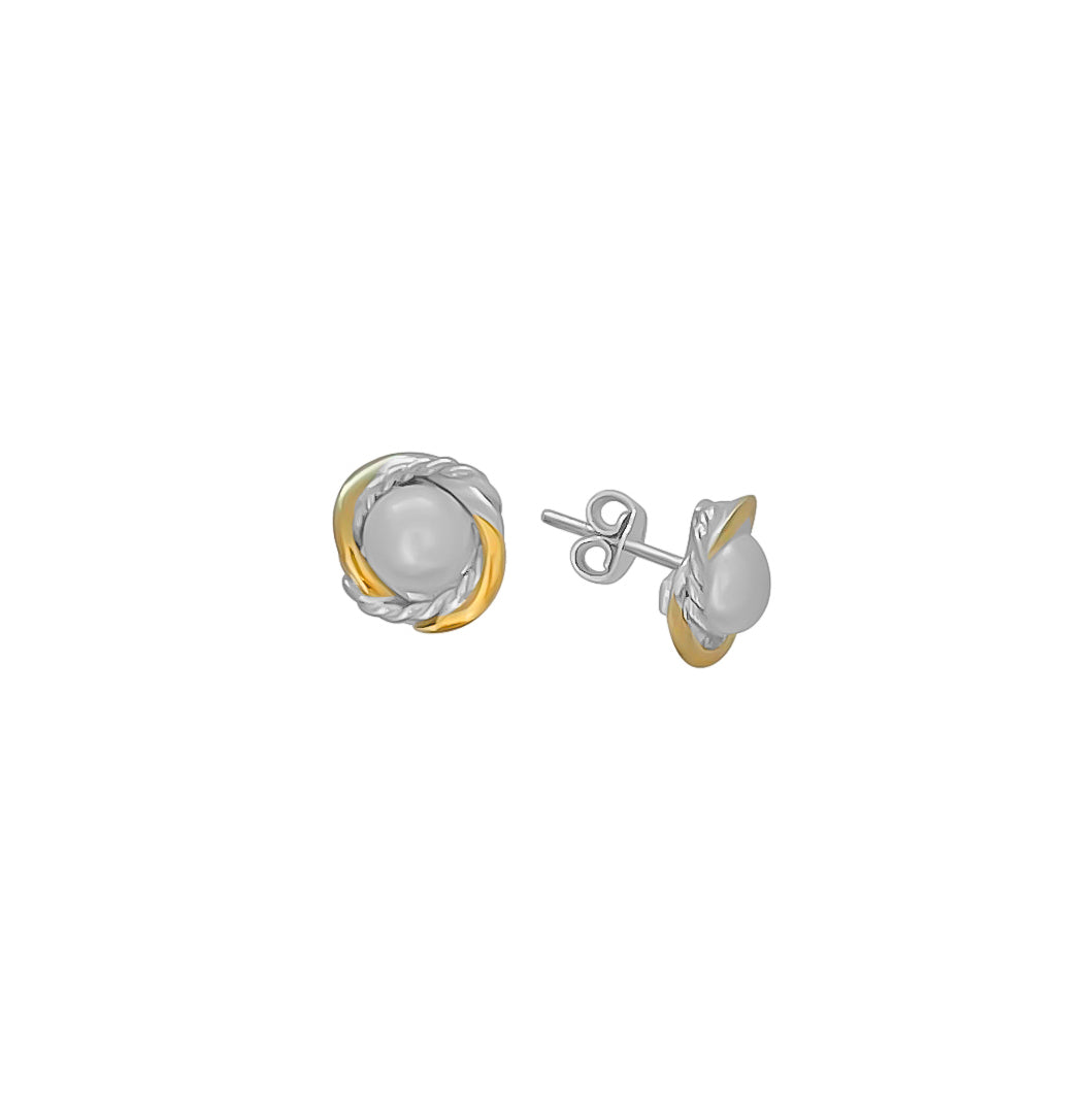ARETES PERLA SOLAR PLATA Y ORO