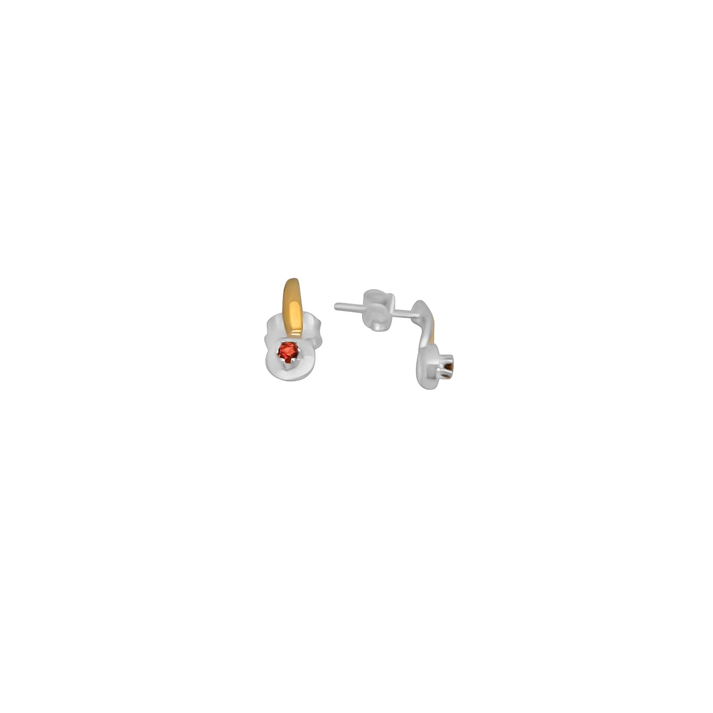ARETES BOTON DE CRISTAL PLATA Y ORO