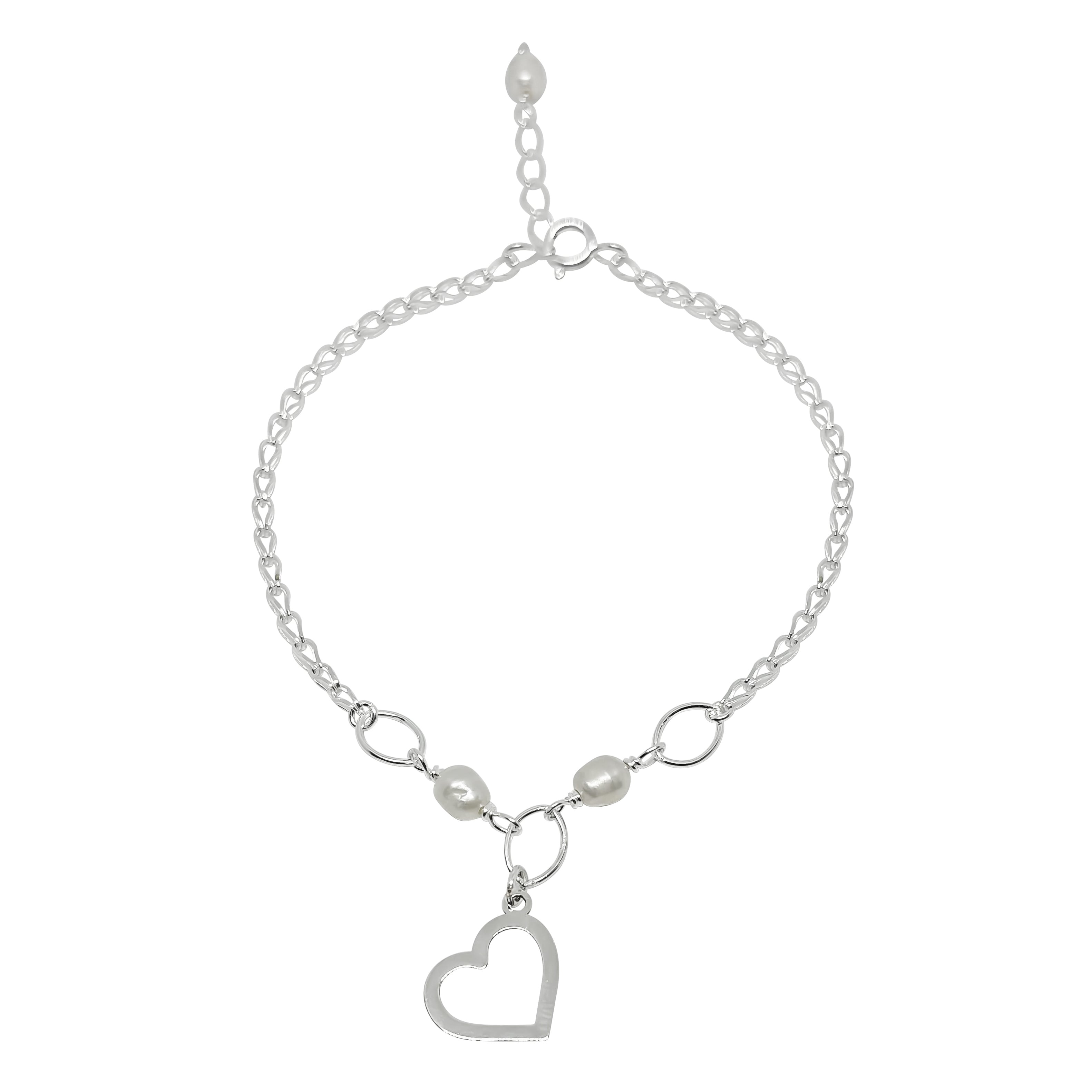 PULSERA CORAZÓN Y PERLAS