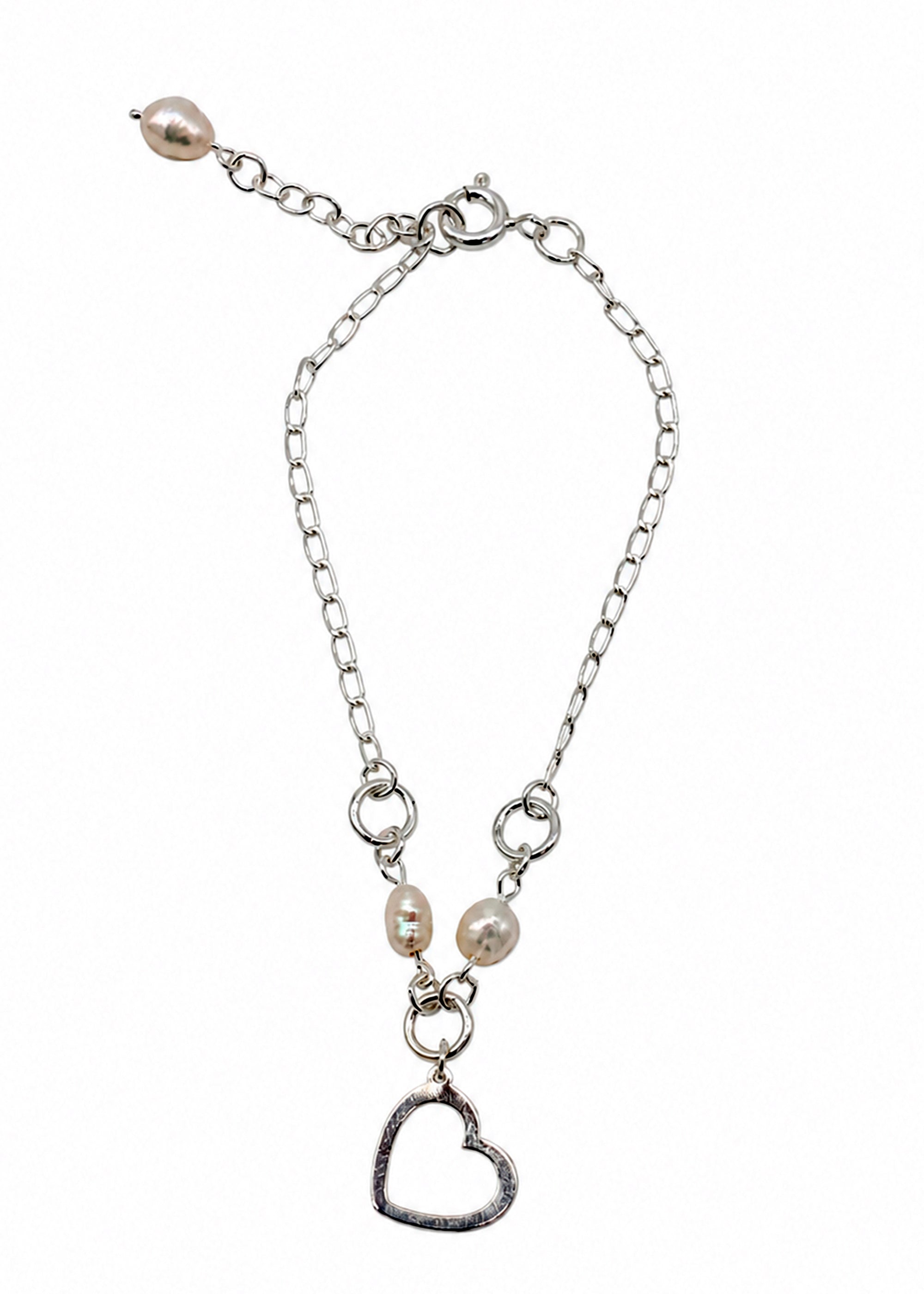 PULSERA CORAZÓN Y PERLAS